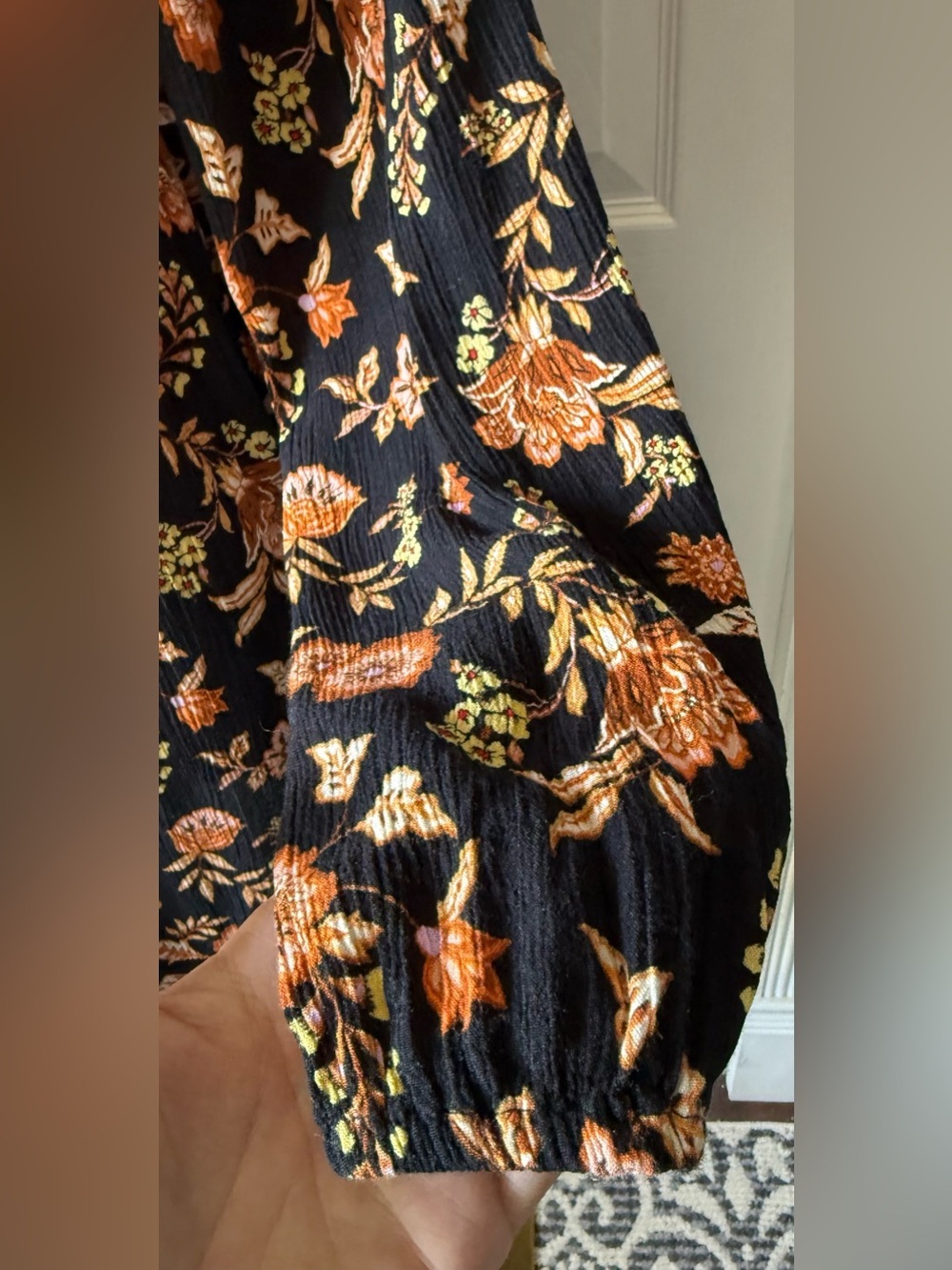 Billabong Floral Boho Mini Dress L Long Sleeve Tie Neck w/ keyhole Empire Waist - Picture 4 of 13